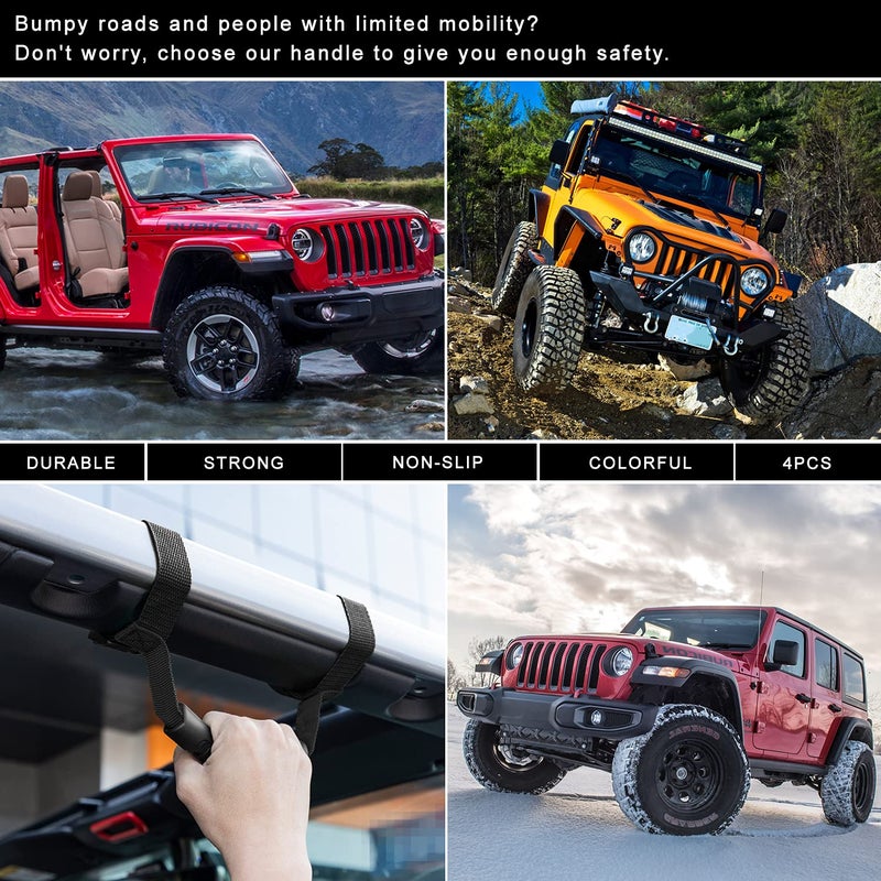 Danti 4 x Roll Bar Grab Handles Grip Handle for Jeep Wrangler YJ TJ JK JKU JL JLU Sports Sahara Freedom Rubicon X & Unlimited 1955-2024 (Black) - Image 4